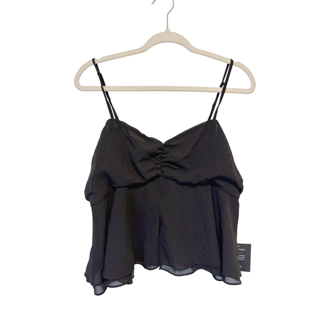 NWT Lulus Black Chiffon Ruched Sweetheart Peplum Camisole Top Sz Large